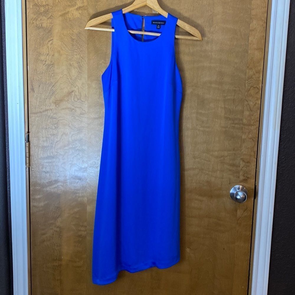 Banana republic Royal blue asymmetrical high scoop neck sleeveless sheath dress‎